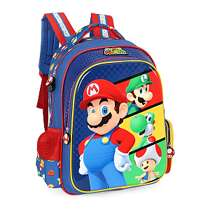 Mochila Escolar Mario Bros Azul Luxcel