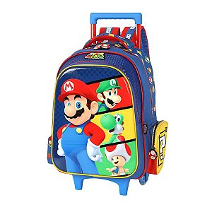 Mochila Com Rodas Super Mario Preto - Azul - Super Mario