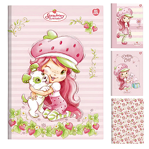 Caderno Colegial Costurado Capa Dura Moranguinho 160 folhas Strawberry Shortcake Morango Animativa