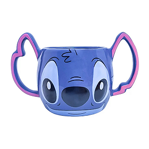 Caneca 3d Porcelana 450ml Alça Dupla Stitch Disney
