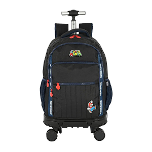 Mochila Carrinho E Alça Super Mario  4 Rod. 360° Azul