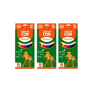 Kit com 3 Caixas de Lápis de Cor Leo & Leo – 12 Cores Cada