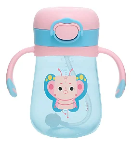 Copo Infantil c/ Canudo Antivazamento Kouii Borboleta