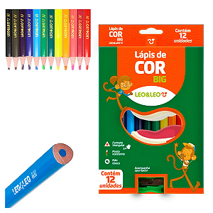 Lápis de Cor Leoeleo Jumbo 12 Cores com Apontador