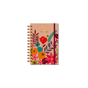 Planner Permanente P - Fina Ideia - Floral Kraft 11,8×17,5cm 105 folhas capa protetora