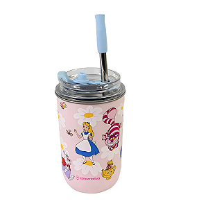 Copo Neo Alice No País Das Maravilhas Com Canudo 300ml Rosa