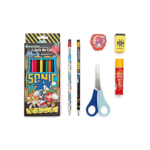 Kit Escolar Sonic 12 Lápis De Cor + 6 Itens Escolar Leo&leo