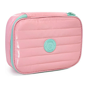 Estojo Box Organizador Puffer c/Compartimento - Rosa Pastel