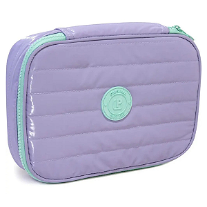 Estojo Box Organizador Puffer c/compartimento lilás pastel