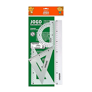 Kit Geométrico Escolar 4 Peças Régua Transferidor Esquadros