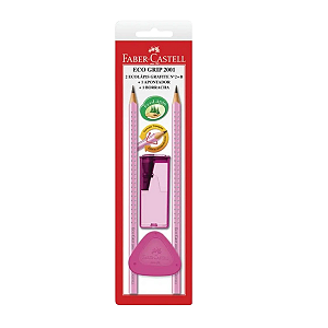 Kit Faber Castell 2 Lápis Grip - Borracha E Apontador Rosa