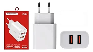 CARREGADOR TURBO COM 2 PORTAS USB 12W TOMATE TT-1201