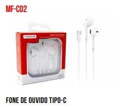 FONE DE OUVIDO COM ENTRADA TYPE-C 1.2M TOMATE MF-C02
