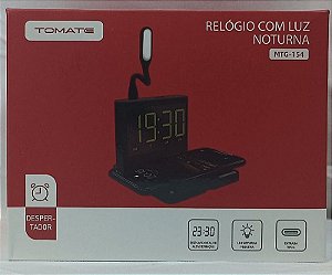RELOGIO COM LUZ NOTURNA E CARREGADOR POR INDUCAO TOMATE MTG-154