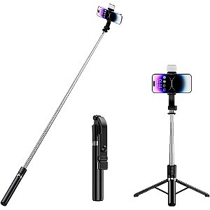 BASTAO DE SELFIE BLUETOOTH COM LUZ DE PREENCHIMENTO TOMATE MZP-302