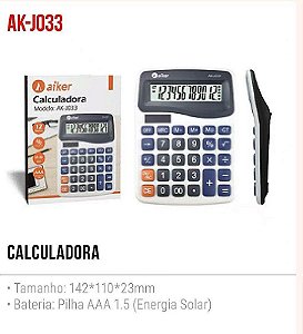 CALCULADORA ELETRONICA 12 DIGITOS AIKER AK-J033