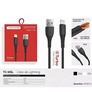 CABO DE DADOS TURBO USB PARA IPHONE 1M 5V 2.1A TOMATE TC-101L