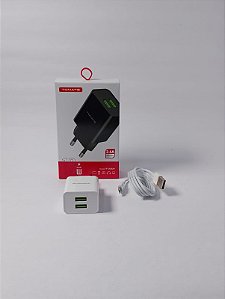 CARREGADOR PARA V8 TURBO COM 2 PORTAS USB 12W 2.4A TOMATE TT-1202UV