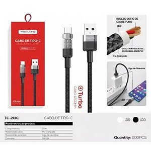 CABO DE DADOS TURBO USB PARA TYPE-C 1.2M 5V 3A TOMATE TC-213C