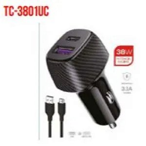 CARREGADOR VEICULAR PARA TYPE-C COM PORTA USB E TYPE-C 38W TOMATE TC-3801UC