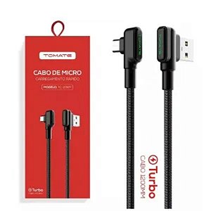CABO DE DADOS USB PARA V8 TURBO 90 GRAUS 1.2M 5V 3.0A TOMATE TC-208M