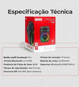 CAIXA DE SOM BLUETOOTH RGB 80W TOMATE MTS-1003
