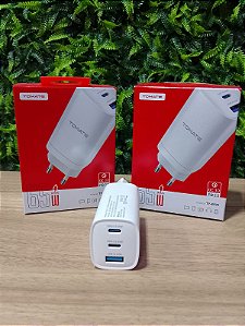 CARREGADOR TURBO 2 TYPE-C 1 USB 65W TOMATE TT-6531