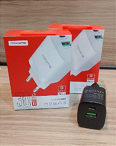CARREGADOR TURBO 1 TYPE-C 1 USB 30W TOMATE TT-3023
