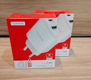 CARREGADOR TURBO 1 TYPE-C 1 USB 20W TOMATE TT-2023