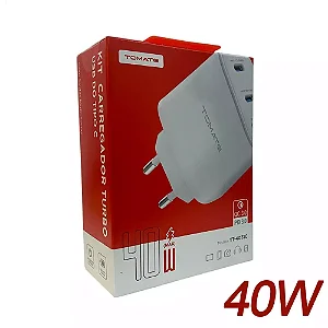 KIT CARREGADOR TURBO 2 TYPE-C 1 USB 40W TOMATE TT-4031C
