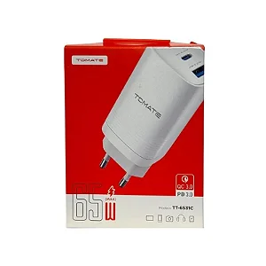KIT CARREGADOR TURBO 2 TYPE-C 1 USB 65W TOMATE TT-6531C
