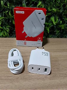 KIT CARREGADOR POWER TURBO 2 TYPE-C 1 USB 65W TOMATE TT-6532C