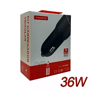 KIT CARREGADOR VEICULAR TURBO 2 USB 36W TOMATE TC-3621C
