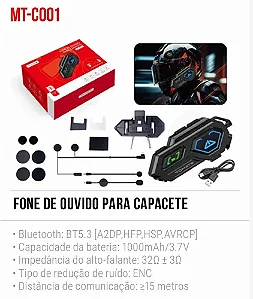 FONE BLUETOOTH PARA CAPACETE DE MOTO TOMATE MT-C001