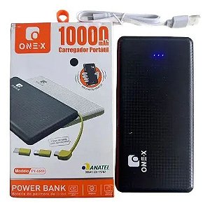 CARREGADOR PORTATIL POWER BANK 10.000MAH 3.7W ONEX PT-0951