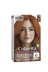 Coloração Itely Hair Fashion Profissional Permanente em Creme Coloritá 7.43 Louro Médio Cobre Dourado