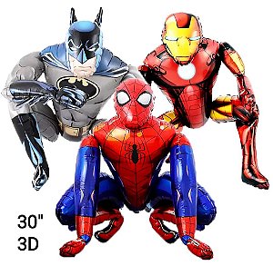 BALÃO 3D SUPER HEROIS H. ARANHA, H. DE FERRO BATMAM 30" 60CM