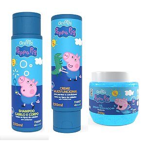 Kit Shampoo sem Embaraço Cabelo e Corpo, Creme Multifuncional e Gel Brilho Molhado George Peppa Pig Griffus