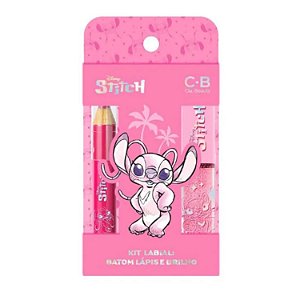 Kit Labial Angel Gloss Glitter 4,6ml + Lápis Batom Rosa 1,2g - Stitch Disney
