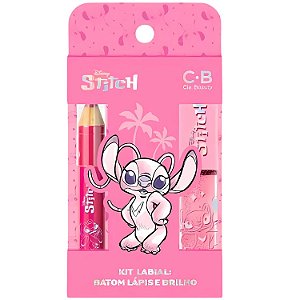 Kit Labial Angel Gloss Glitter 4,6ml + Lápis Batom Rosa 1,2g - Stitch Disney