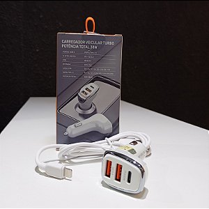 Carregador Veicular Turbo C/cabo Lighting KAIDI PD+QC 38W/ KD-304A