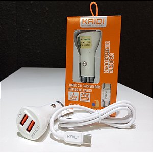Carregador Veicular Turbo KAIDI 3.0 36W KD-302C