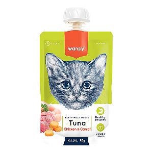 Petisco para Gatos Wanpy Creamy Sachê de Atum, Frango e Cenoura 90g