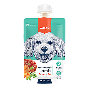 Petisco para Cães Wanpy Creamy Sachê de Cordeiro, Cenoura e Ervilha 90g