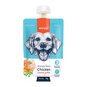 Petisco para Cães Wanpy Creamy Sachê de Frango, Cenoura e Ervilha 90g