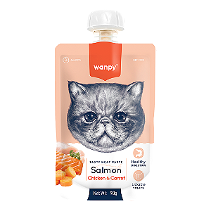 Petisco para Gatos Wanpy Creamy Sachê de Salmão, Frango e Cenoura 90g