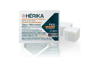 Compressa de Gaze Estéril 7,5cm x 7,5cm 09 Fios C/10 Un - Hérika