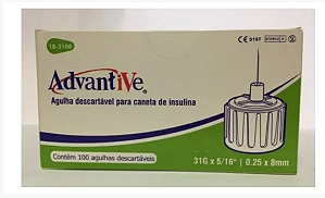 Agulha para Caneta de Insulina 31G ( 0,25mm x 8mm ) C/ 100 Uni - Advantive