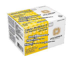 Cateter Periférico Intravenoso com Dispositivo de Segurança 16G Cinza C/ 100 Unidades - Descarpack