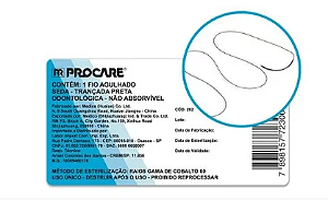 Fio de Sutura Agulhado Não Absorvível Seda Trançada Preta 4/0 - 17mm Cx 24 Un - Procare